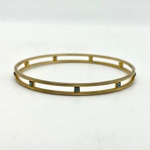 Gold Bangle Bracelet with Blue Stone‎ Accents - Fashion Jewelry